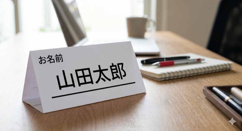 実際の折りたたみ名札サンプル